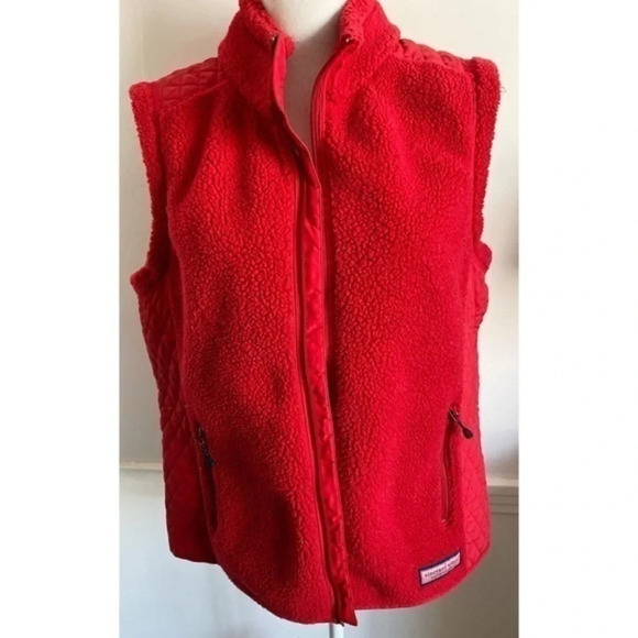 Vineyard Vines • Red Sherpa Quilted Side Vest - Picture 1 of 6